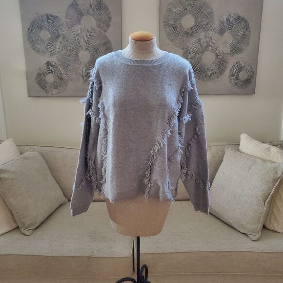✨ 1.STATE ✨ Fringe Detail Sweater - [Large, Grey] - Picture 1 of 10